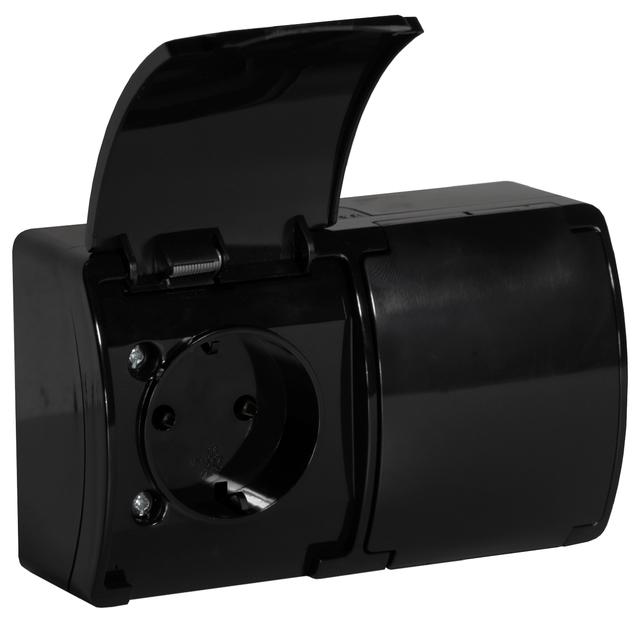 Gniazdo podwójne 2x2P+Z Schuko AQUATIC IP44 czarny, 10 szt. OR-OE-7106(GS)/B/10 ORNO