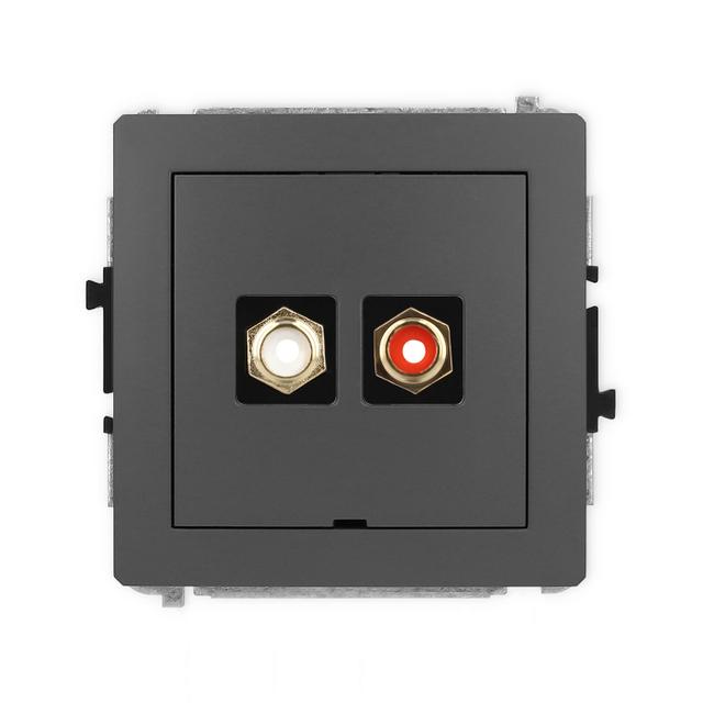 DECO Mechanizm gniazda podwójnego RCA, bez pola opisowego (typu cinch - biały i czerwony, pozłacany)