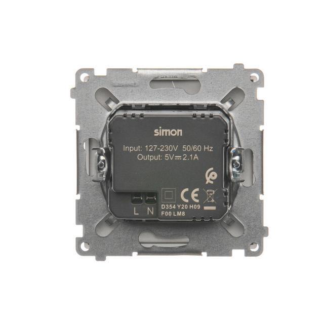 Simon Basic Ładowarka 2 x USB 2.1 A 5V DC 230V srebrny mat