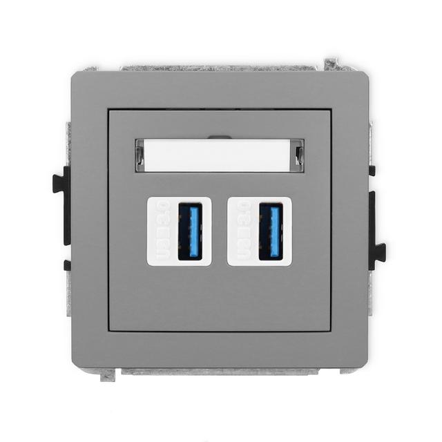 DECO Mechanizm gniazda podwójnego 2xUSB A-A 3.0 szary mat