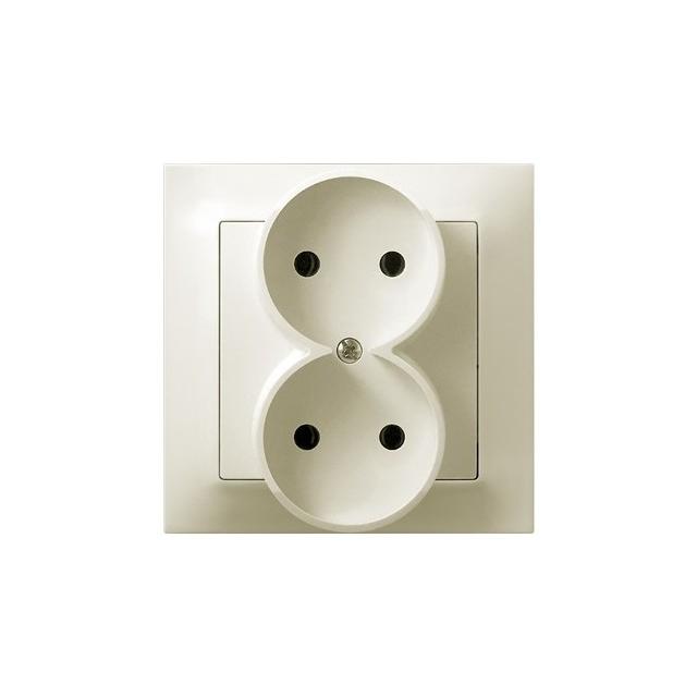 IMPRESJA Gniazdo podwójne kompletne z ramką - kolor ecru