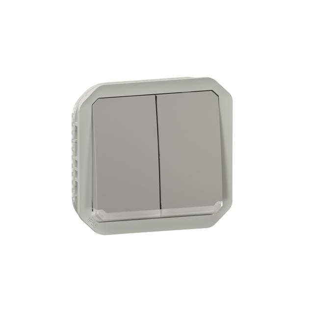 NOWE PLEXO - ŁĄCZ. PODWÓJNY/PRZY. PODWÓJNY Z PODŚWIETL. MECH. 10AX-250 V SZARY 069526L LEGRAND