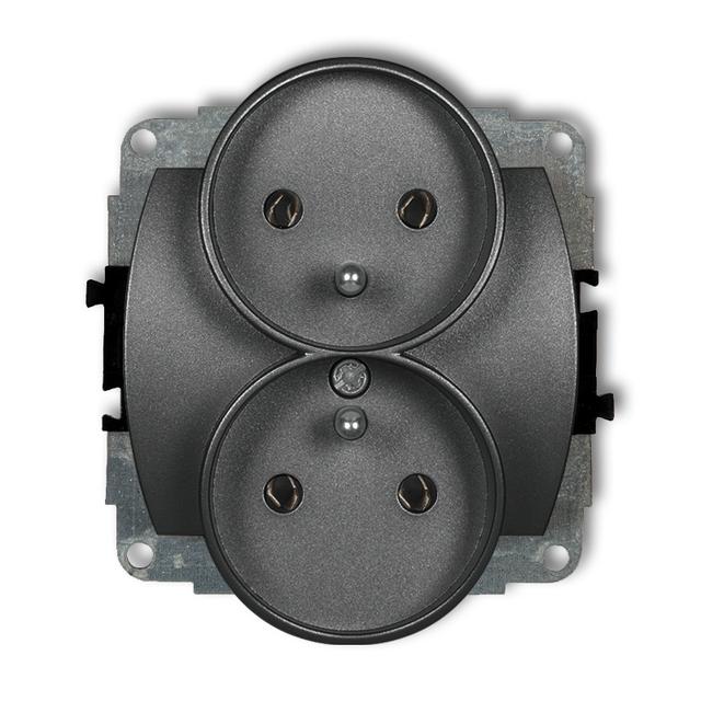 TREND Mechanizm gniazda podwójnego do ramki poziomej z uziemieniem 2x(2P+Z) (przesłony torów prądowy