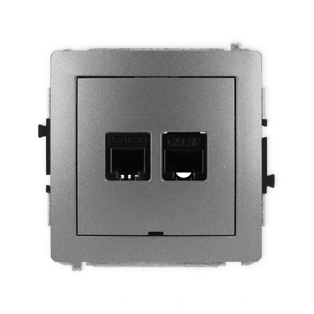 DECO Mechanizm gniazda telefonicznego pojedynczego 1xRJ11 + komputerowego pojedynczego 1xRJ45, kat.
