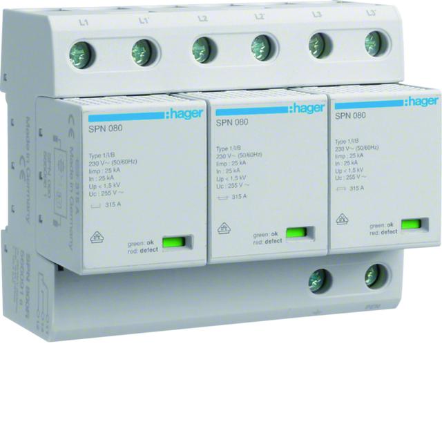SPD Ogranicznik przepięć T1 kombinowany 3P TN-C Iimp=75kA Up?1,5kV styk FM