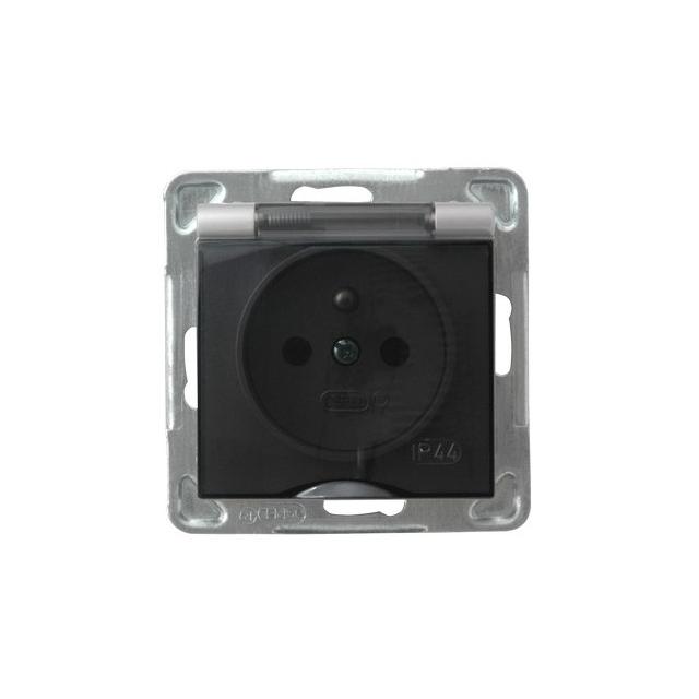 IMPRESJA Gniazdo bryzgoszczelne z uziemieniem IP-44 wieczko przezroczyste - kolor srebro