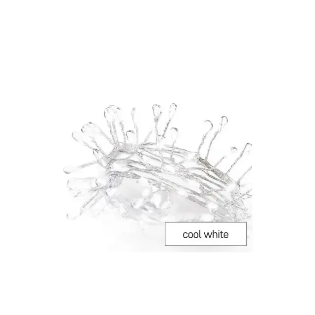 Dekoracje - 100LED small nano łezki, jeżyk, 2,4m 3xAA zimna biel, sreb przew, IP20, timer