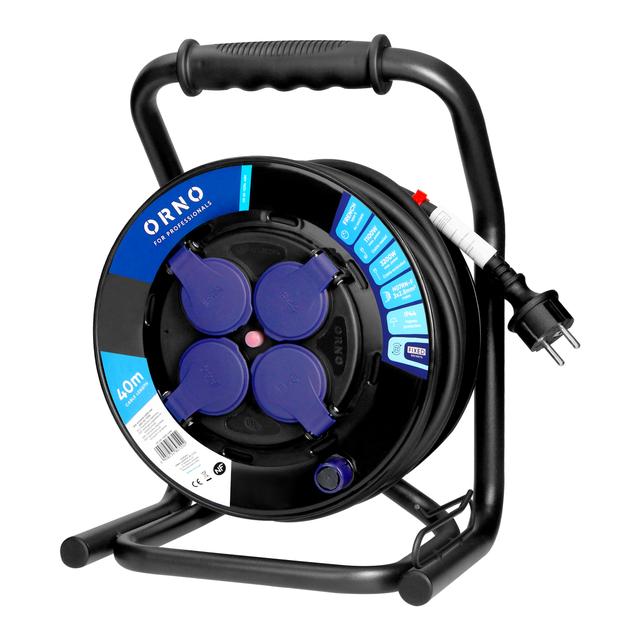 Przedłużacz bębnowy profesjonalny IP44, 4 gniazda 2P+Z, kabel gumowy olejoodporny, H07RN-F 3x2,5mm2,