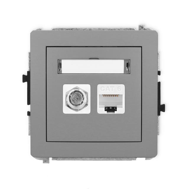 DECO Mechanizm gniazda antenowego poj. typu F (SAT) + gniazda komp. poj. 1xRJ45, kat. 6, 8-stykowy s