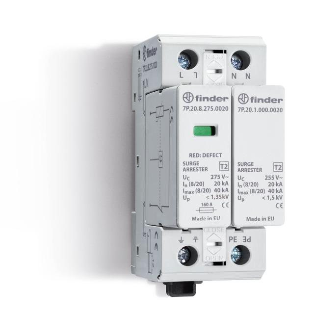 Ogranicznik przepięć SPD Typ 2 (1 warystor + iskiernik). Max275/255V AC/DC, max prąd wyładowczy 40kA