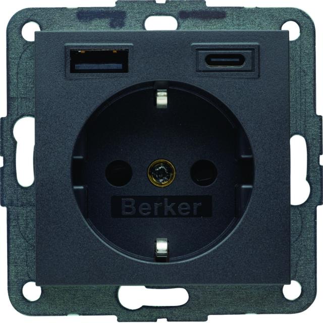 B.x Gniazdo SCHUKO z ładowarką USB A+C 20W PD, antracyt mat