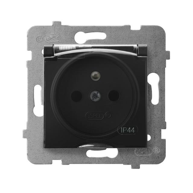 ARIA Gniazdo bryzgoszczelne z uziemieniem IP-44 wieczko przezroczyste - kolor czarny metalik