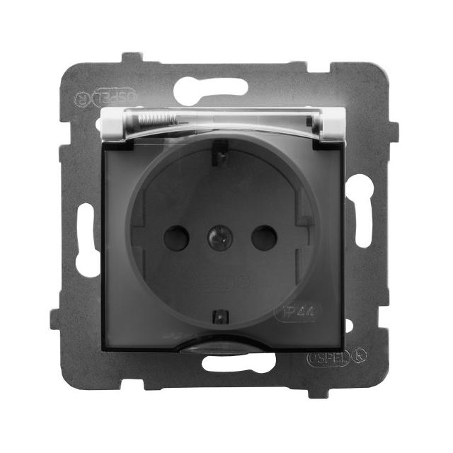 ARIA Gniazdo bryzgoszczelne z uziemieniem schuko IP-44 wieczko przezroczyste - kolor biały