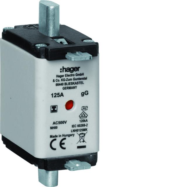 Wkładka bezp. nożowa NH00 wsk.podw. uchwyt izol. gG 125A 500VAC LNH0125MK HAGER