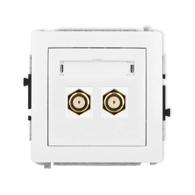 DECO Mechanizm gniazda antenowego podwójnego typu F (SAT) pozłacany biały mat