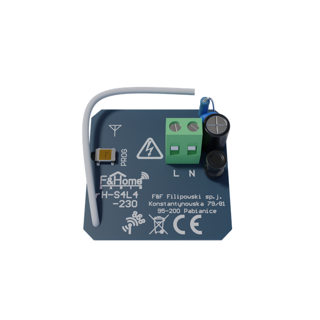 Moduł elektroniki 4-kanałowego nadajnika F&Home RADIO do panela szklanego, 230V AC