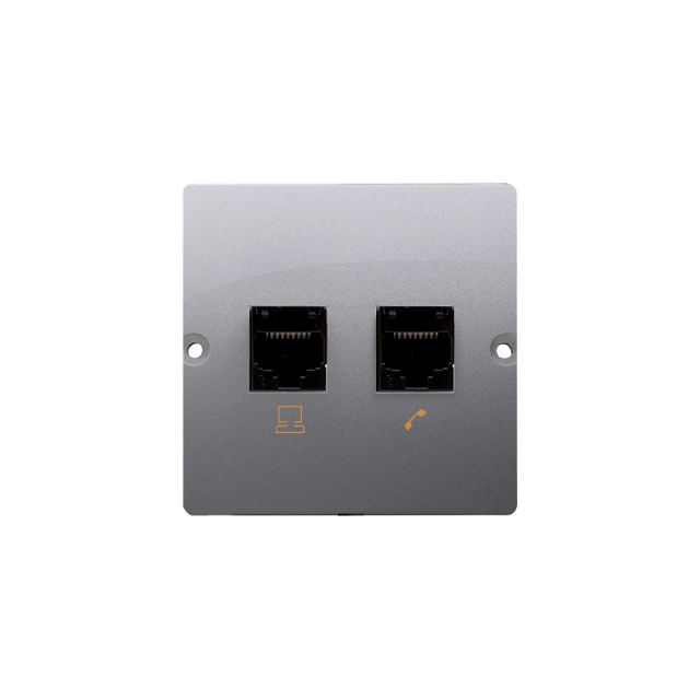 Simon Basic Gniazdo komputerowe RJ45 kat.5e + telefoniczne RJ11 . Montaż gniazda na wkręty do puszki stal inox BMF5T.02/21 KONTAKT