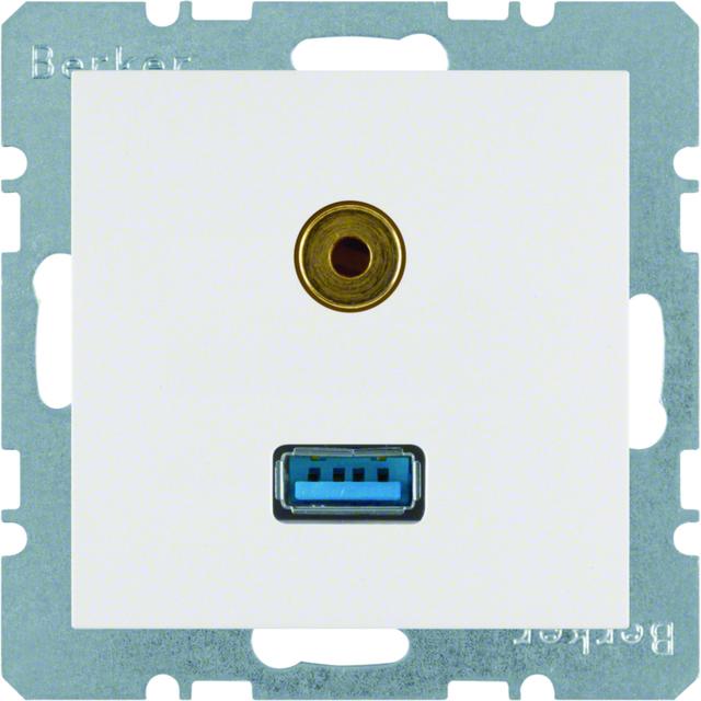 BERKER S.1/B.3/B.7 Gniazdo USB / 3,5mm Audio biały 3315391909 HAGER