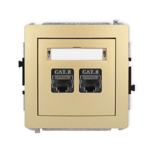 DECO Mechanizm gniazda komputerowego podwójnego 2xRJ45, kat. 8, ekranowany, 8-stykowy złoty