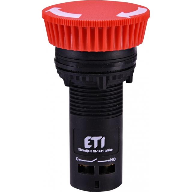 ECM-T10-R - Przycisk kompaktowy z guzikiem-grzybek, odryglowywany przez obrót, 1NO, Czerwony