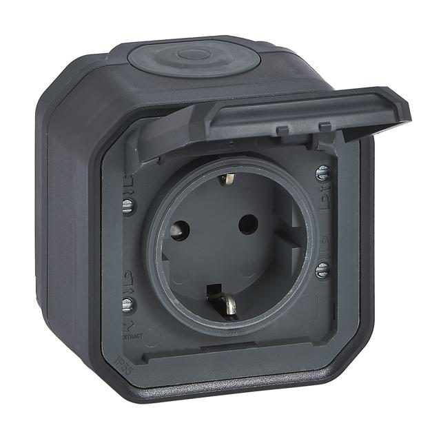 NOWE PLEXO - GN. SCHUKO 2P+Z ZACISKI ŚRUB KOMPLET NATYNKOWY 16A-250V ANTRACYT 069783L LEGRAND