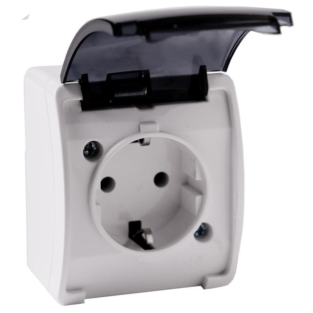 Gniazdo pojedyncze Schuko AQUATIC IP44 biały dymiony 10 szt. OR-OE-7105(GS)/WT/10 ORNO