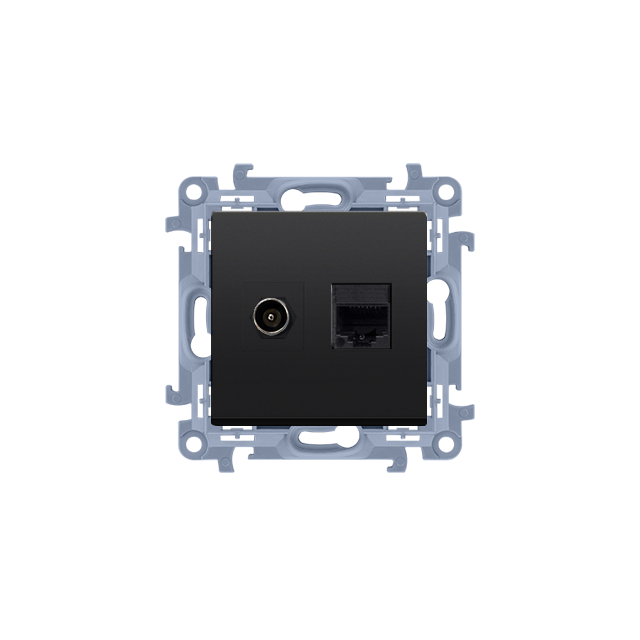 Simon 10 Gniazdo antenowe typu F+RJ45 kat.5e czarny