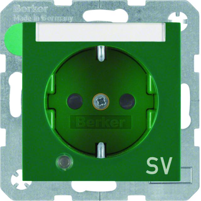 BERKER B.Kwadrat Gniazdo SCHUKO z uziemieniem diodą kontrolną LED i pole opisowe nadruk SV zielony 4
