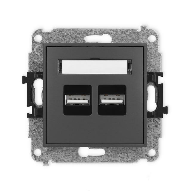 MINI Ładowarka USB podwójna 2xUSB A, 15,5W max., 5V, 3.1A grafitowy mat 28MCUSB-6 KARLIK
