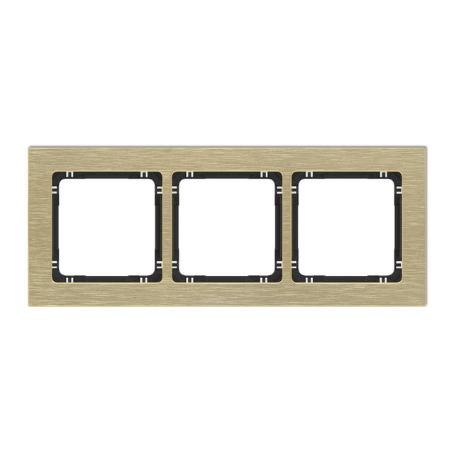 DECO Ramka uniwersalna potrójna - aluminium szczotkowane (ramka: kolor mosiężny; spód: czarny) mosię