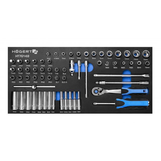 Zestaw narzędzi z grzechotką 1/4", 63 szt., wkład EVA