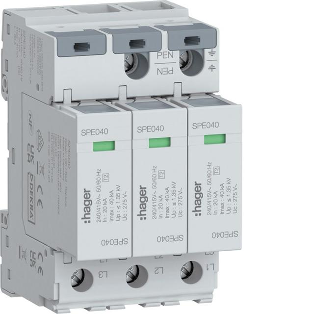 SPD Ogranicznik przepięć T2 3P 3+0 sieć TN-C In=20kA Imax=40kA Up?1,35kV