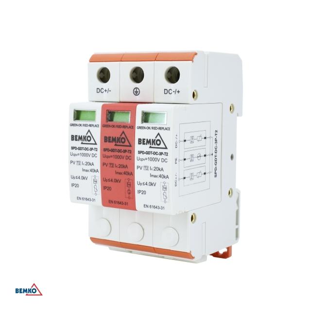 OGRANICZNIK PRZEPIĘĆ 3P DC 1000V KLASY T2 Z ISKIERNIKIEM GAZOWYM