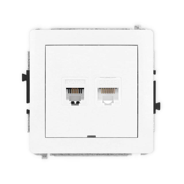 DECO Mechanizm gniazda telefonicznego pojedynczego 1xRJ11 + komputerowego pojedynczego 1xRJ45, kat.