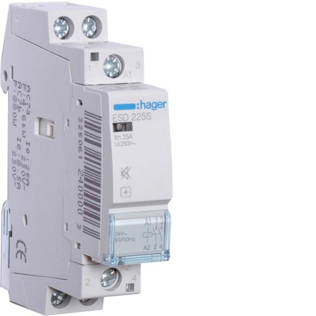 Stycznik modułowy cichy 24V AC 2Z 25A AC-7A B ESD225S HAGER