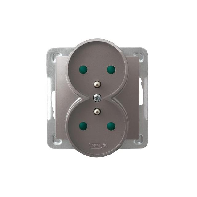 IMPRESJA Gniazdo podwójne z uziemieniem z przesłonami torów prądowych, moduł bez ramki - kolor tytan
