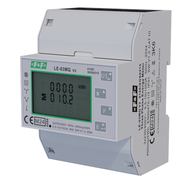 Trójfazowy licznik zużycia energii czynnej i biernej, Modbus RTU, 100(5)A; MID