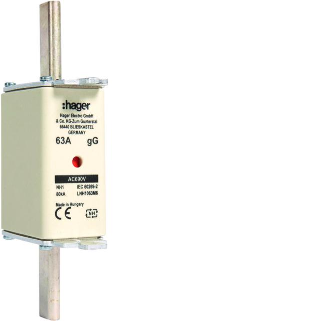 Wkładka bezp. nożowa NH1 wsk.podw. uchwyt nieiz. gG 63A 690 VAC LNH1063M6 HAGER