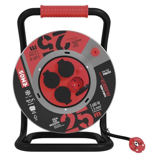 Przedłużacz zwijany guma/neopren 4 gniazda, 3x1,5, 25m metal P084254 EMOS
