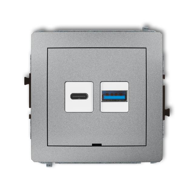 DECO Mechanizm ładowarki USB podwójnej USB C + USB A, 20W max., bez pola opisowego srebrny metalik