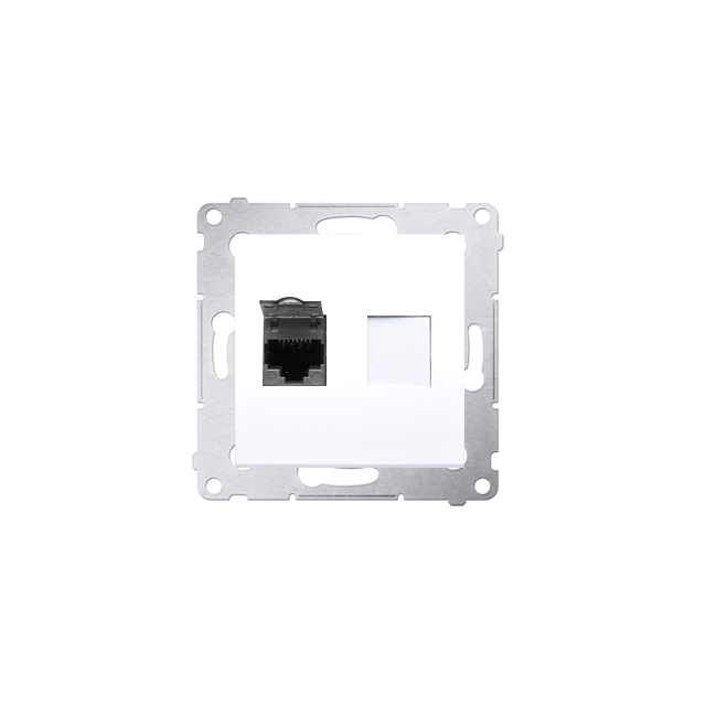Simon 54 Gniazdo komputerowe pojedyncze RJ45 kategoria 6 ekranowane z przesłoną przeciwkurzową biały