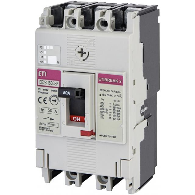 Wyłącznik mocy 3P 25kA wyzw. TM (bez regulacji) EB2S 160/3SF 50A 3P 004671832 ETI