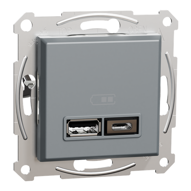 Asfora, gniazdo ładowania USB A+C 2,4A, bez ramki, stal