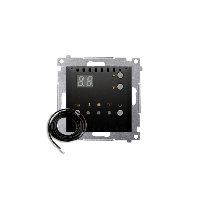 Simon 54 Regulator temperatury z wyświetlaczem z czujnikiem zewnętrznym 16(2) A 230V czarny *W kompl
