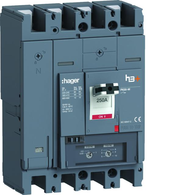 MCCB Wyłącznik mocy h3+ P630 TM 4x250A 50kA HMW251DR HAGER