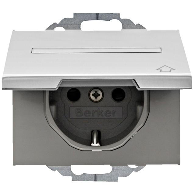 BERKER K.5 Gniazdo SCHUKO z pokrywą i polem opisowym aluminium 47487103 HAGER