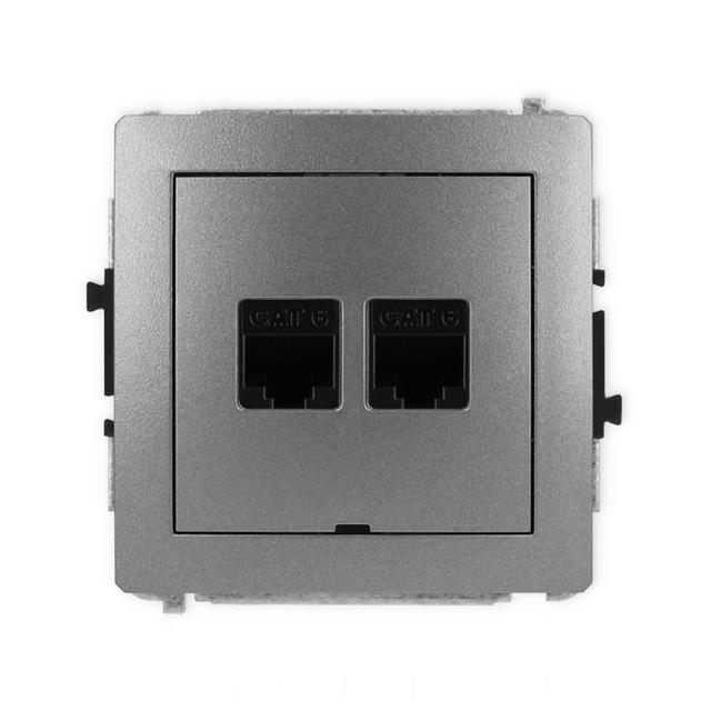 DECO Mechanizm gniazda komputerowego podwójnego 2xRJ45, kat. 6, 8-stykowy, bez pola opisowego grafit
