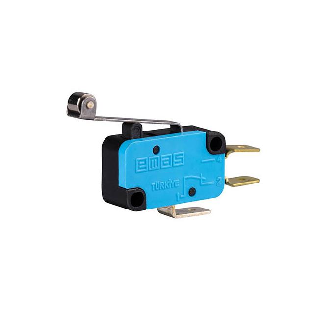 Mikroprzełącznik, zestyk przełączny 1NO+1NC, dźwignia długa z met. rolką