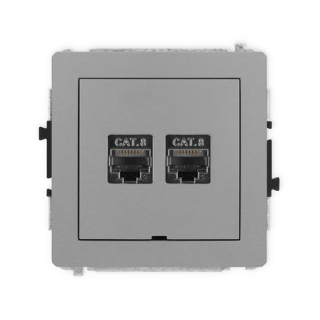DECO Mechanizm gniazda komputerowego podwójnego 2xRJ45, kat. 8, ekranowany, 8-stykowy, bez pola opis