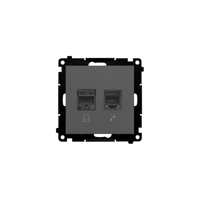 Simon 55 Gniazdo komputerowe RJ45 kategoria 5e + telefoniczne RJ12 Grafitowy mat T5F.01/116 KONTAKT